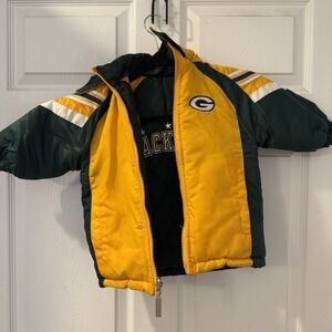 Vintage Green Bay Packers Kids‎ Sz 18 M Puffer Jacket Hooded Reversible NFL